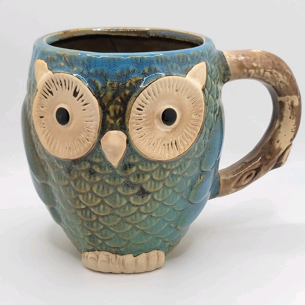 Pacifica‎ Home 3D textured ceramic owl mug Art Pottery Rustic Woodland